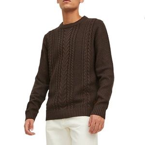 NWT Jack & Jones Brown Cable-Knit Crewneck Sweater Size Medium